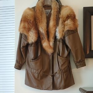 Marvin Richards Brown Leather Jacket with Fur Trim